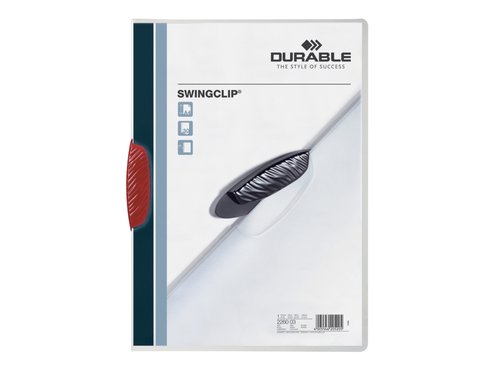 DURABLE SWINGCLIP - Klemmefil - for A4 (210 x 297 mm) - kapacitet: 30 ark - transparent med rød klemme