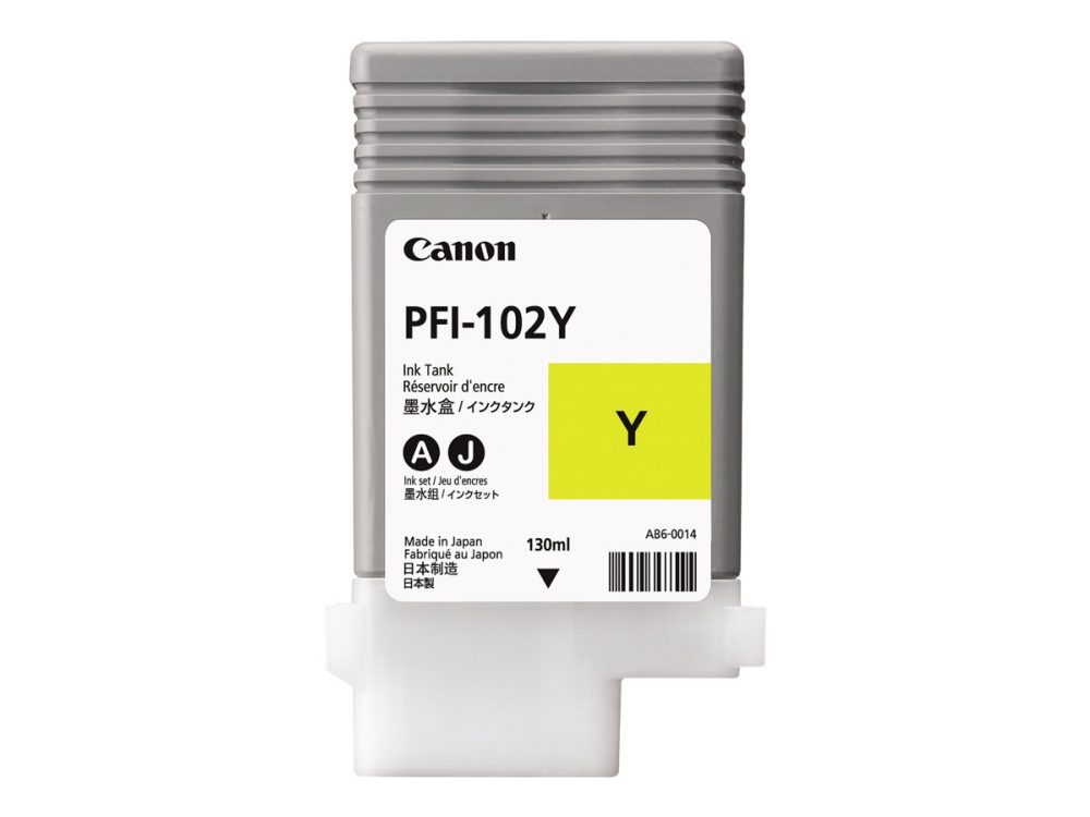 Canon Lucia Pfi-102 Y - 130 Ml - Gul - Original - Blækbeholder - For Imageprograf Ipf510, Ipf610, Ipf650, Ipf655, Ipf750, Ipf755, Ipf760, Ipf765, Lp1