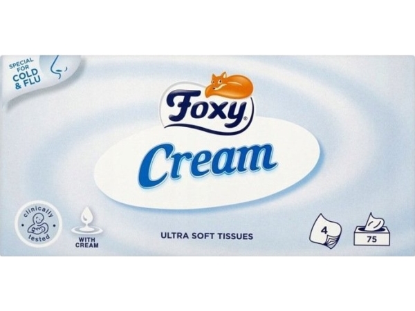 Foxy Cream, Vit, Cellulosa, Monokromatiskt, 75 styck | Rengöring - Avtorkning - Ansiktsvävnader | GameStuff