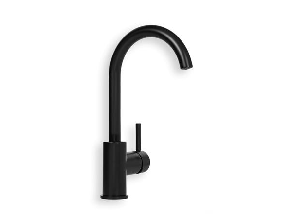 BLÅ ETIKET Ettgrepps handfatsarmatur utan bottenventil - kallstartsfunktion & 3/8 anslutningsslangar - mattsvart - med vridbar C-pip | VVS Artiklar - Badrum - Tvättställsblandare | GameStuff