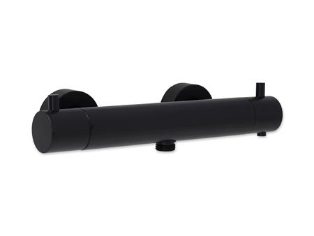 BLUE LABEL Termostatarmatur med 1/2 afgang - inklusiv koblinger og rosetter - mat sort