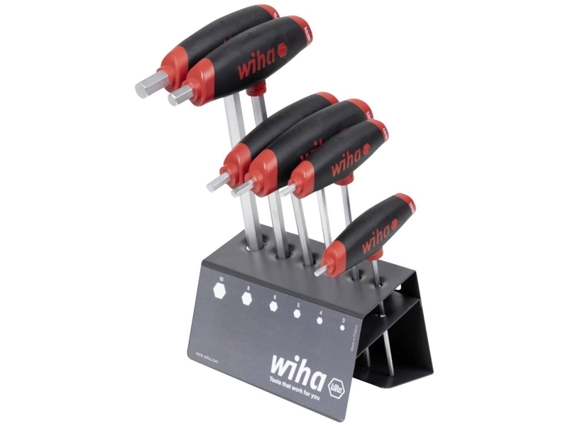 Wiha Hex Key Set, With Comfortgrip T-Handle, Screwdriver Black/Red, 6-Piece With Side Drive, With Workbench Stand