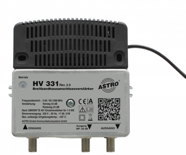 Astro Hv 331, 85 - 1006 Mhz, 34 Db, 4 Db, 75 Ohm (O), Aluminium, -15 - 55 °C