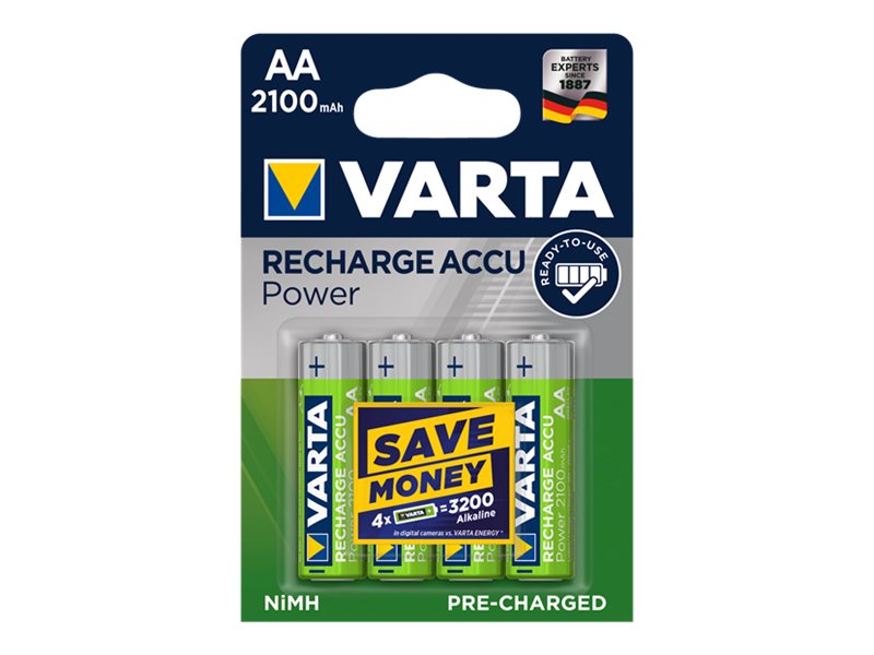 Varta - Batteri 4 x AA / HR6 - NiMH - (uppladdningsbart) - 2100 mAh | EL Artiklar - Batteri - Uppladdningsbara batterier | GameStuff