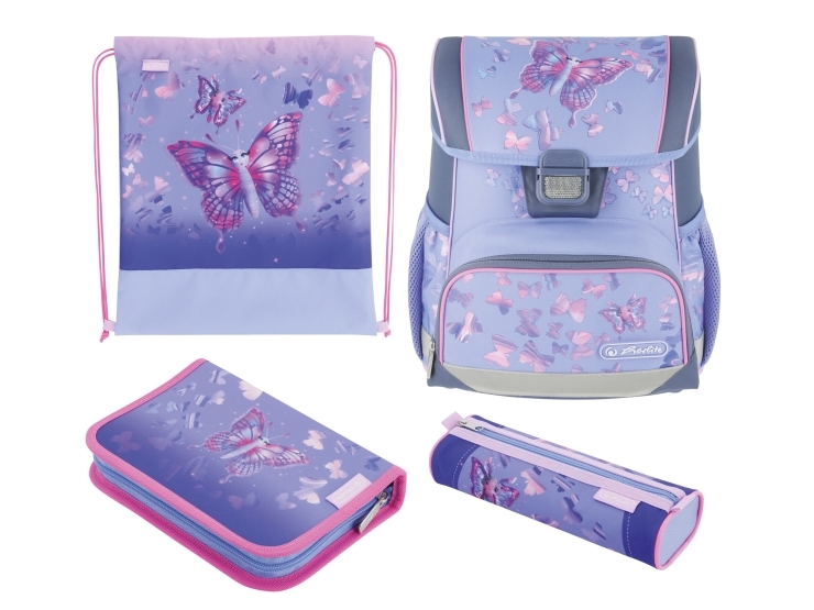 Herlitz Loop Plus Butterfly Paradise Penalhus Pencil Pouch Skoletaske Sport Bag Pige Grad & Grundskole Rygsæk 17 L Frontlomme Sidelomme