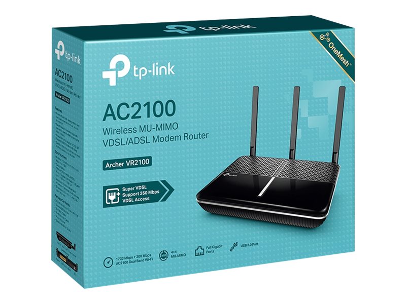 TP-Link Archer VR2100 - Trådlös router - DSL-modem 4-ports-switch - 1GbE - WAN-portar: 2 - Wi-Fi 5 - Dubbelband | Datortillbehör - Nätverk - Routrar & Firewalls | GameStuff