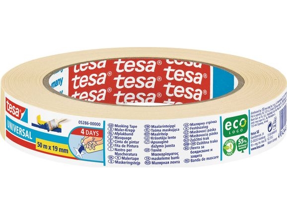 Tesa 05286, Maler-Abdeckband, Papier, Beige, 4 Tag(E), 50 M, 19 Mm