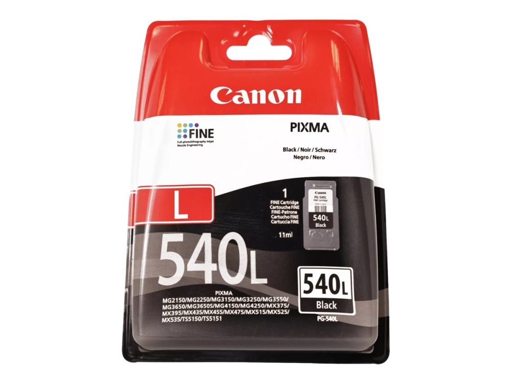 Canon Pg-540L - 11 Ml - L Størrelse - Sort - Original - Blækpatron - For Pixma Mg3250, Mg3550, Mg3650, Mg4250, Mx395, Mx455, Mx475, Mx525, Mx535, Ts5