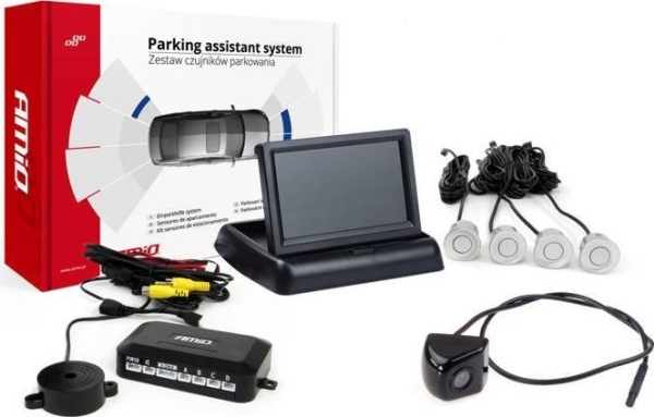 Amio Parkavimo Pagalbos Sistema Tft02 4,3" Su Flip-Up Cam-310 Kamera, 4 Sidabro Spalvos Jutikliai 22 Mm