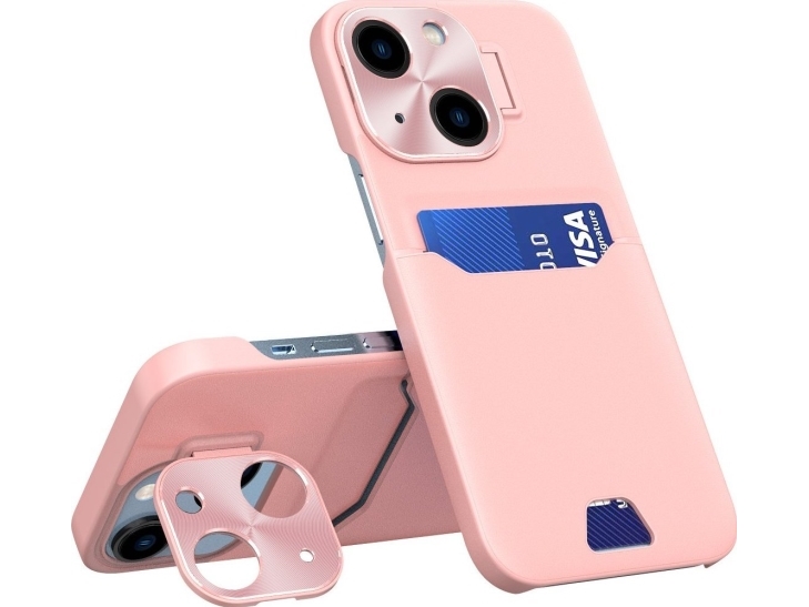 Læder Stand Cover Iphone 14 Kortholder Med Stativ Pink