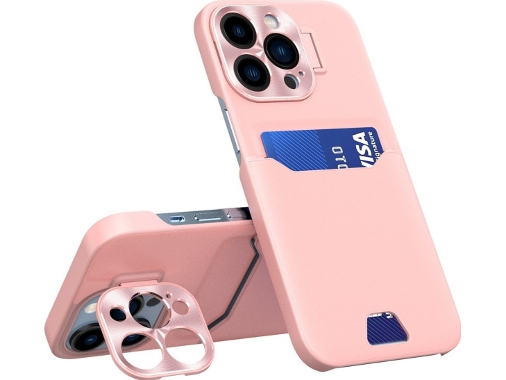 Leder-Stand-Case Für Iphone 14 Pro Max Mit Kartenfach Und Stand - Pink