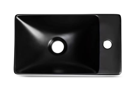 BLUE LABEL Keramisk håndvask, firkantet med hanehul til højre - 38x22x10 cm - uden overløb - mat sort