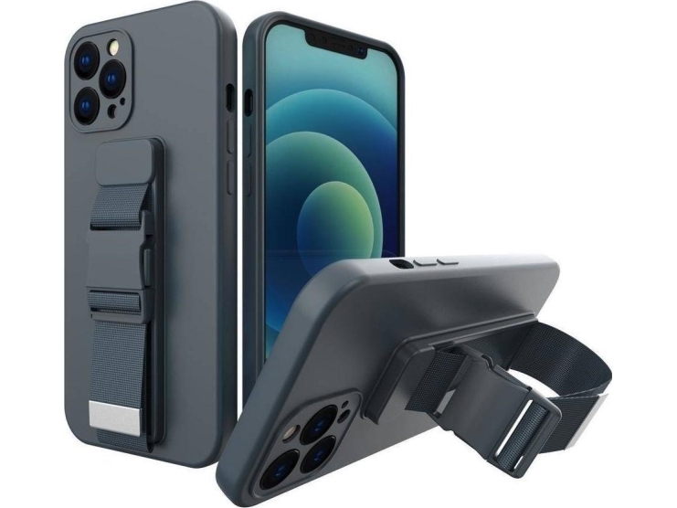 Hurtel Rope Case Silikonhülle Mit Lanyard Tasche Lanyard Strap Für Samsung Galaxy S22 Navy Blau