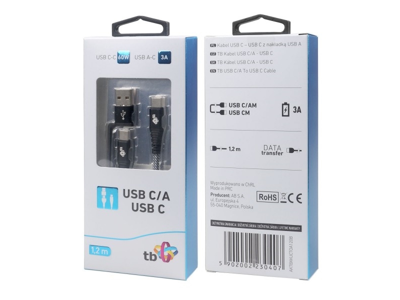 Usb-Kabel Tb Usb-A + Usb-C - Usb-C 1,2 M Schwarz (Aktbxkuctoa120b)