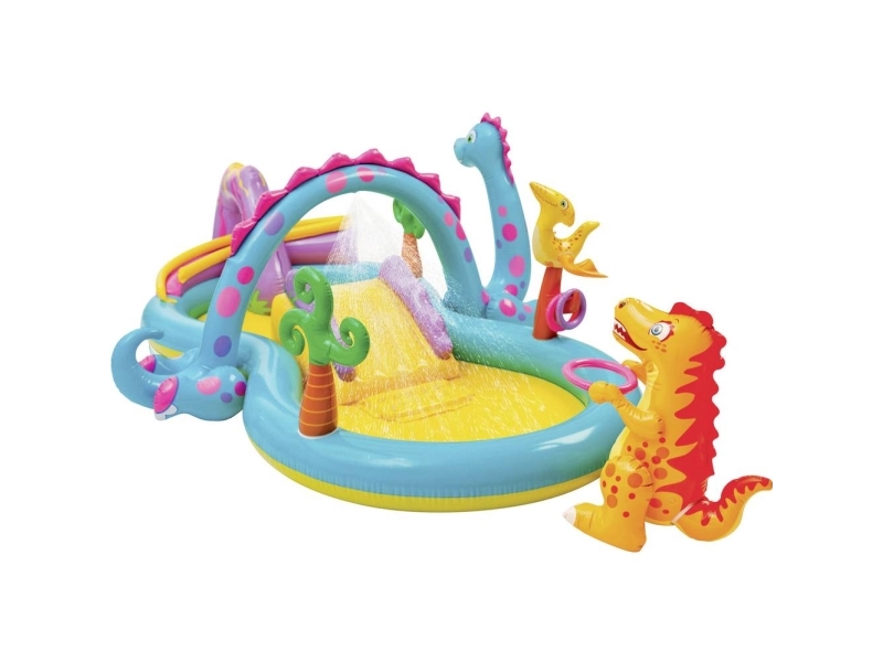 Dinoland Vandlegeplads med Rutsjebane, Springvand og 6 Bolde 302 x 229 x 112 cm