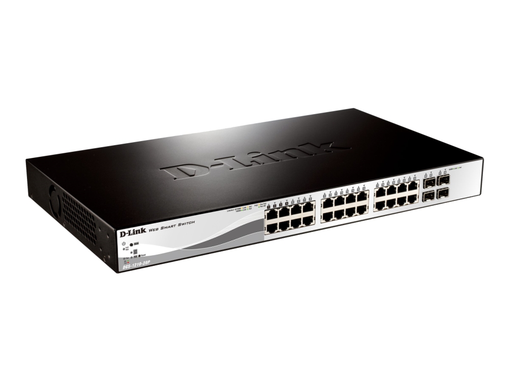 D-Link Web Smart DGS-1210-28P - Switch - Administrerad - 24 x 10/100/1000 (PoE) + 4 x Gigabit SFP - skrivbordsmodell, rackmonterbar - PoE | Datortillbehör - Nätverk - Switchar | GameStuff