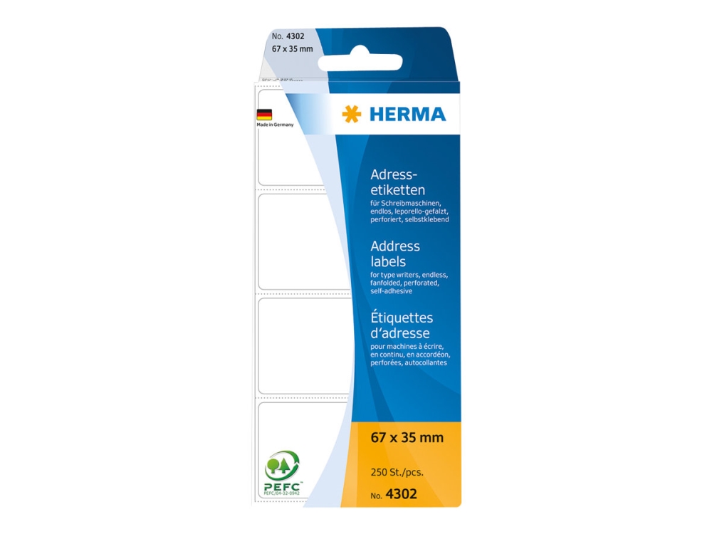 HERMA - Lim - perforerad - vit - 67 x 35 mm 250 stk address fanfold labels | Papper & Emballage - Taggar - Manuell Vit | GameStuff