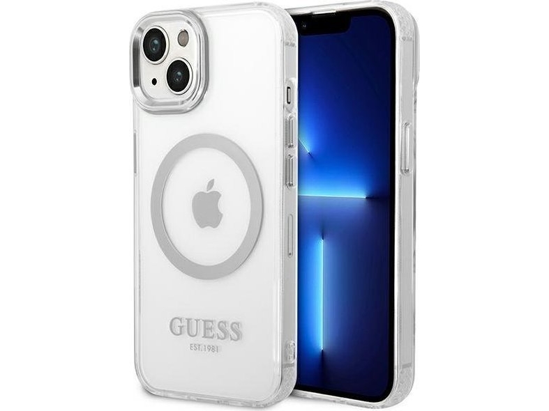 Dėklas Guess Guhmp14shshtms Iphone 14/15/13 6.1 "Sidabrinis / Sidabrinis Hard Case Metal Outline Magsafe