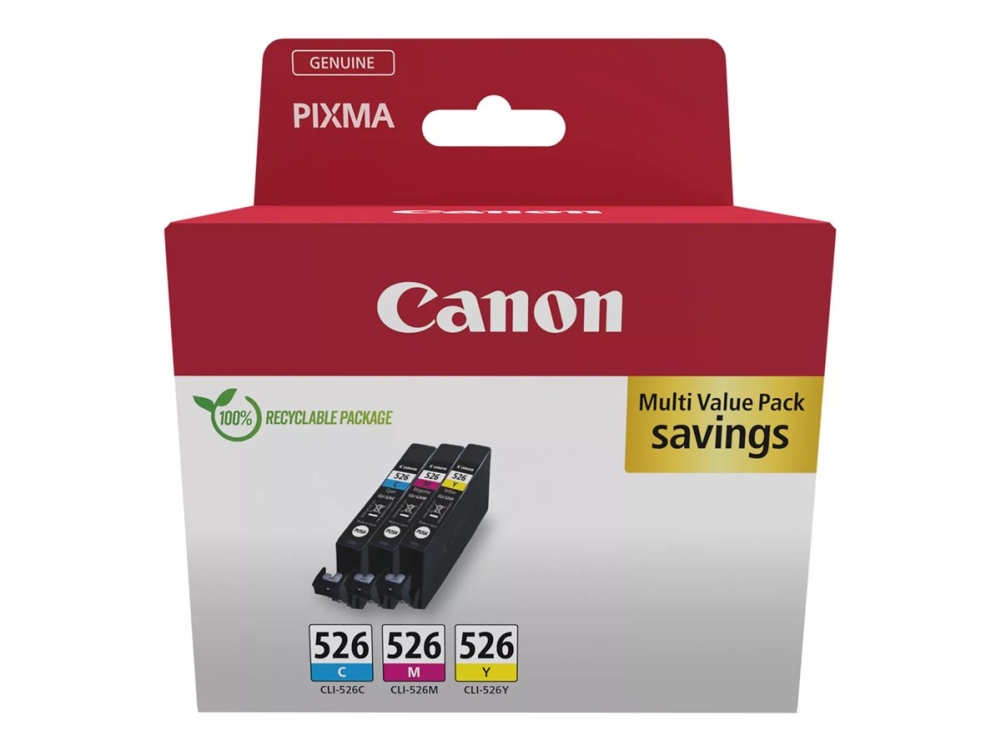 Canon Cli-526 C/M/Y Multi Pack - 3 Pakker - 9 Ml - Gul, Cyan, Magenta - Original - Blækbeholder - For Pixma Ip4850, Ip4950, Ix6550, Mg5150, Mg5250, M