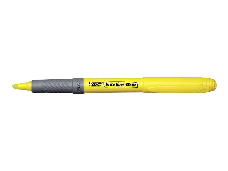 BIC brite liner Grip - Highlighter - fluorescerende gul - vandbaseret blæk - 1.6-3.4 mm - fin-bred (pakke med 12)