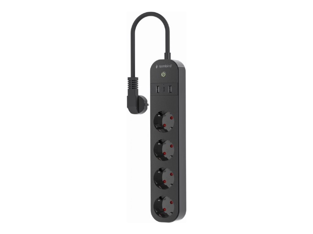 Gembird Tsl-Ps-S4u-01, 4 Ac-Ausgänge, Typ E, 1,5 M, Kabellos, Schwarz, Schwarz