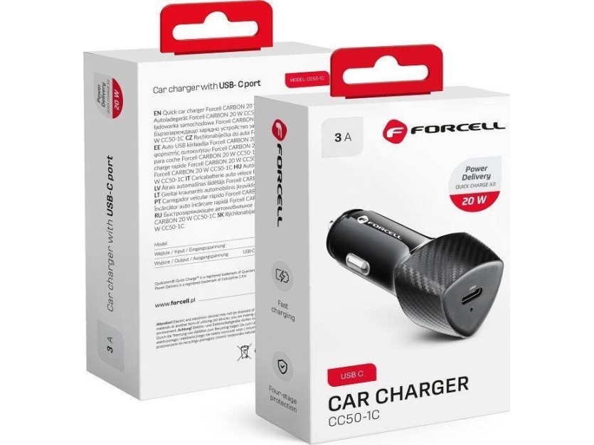 Forcell Carbon Biloplader Type C 3.0 Pd20w Cc50-1C Sort (I Alt 20W)
