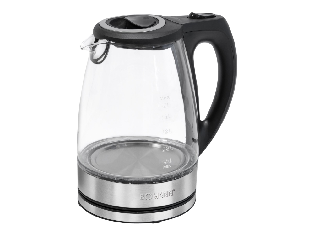 Bomann Wks 6032 G Cb, 1,7 L, 2200 W, Transparent, Glas, Edelstahl, Wasserstandsanzeige, Überhitzungsschutz