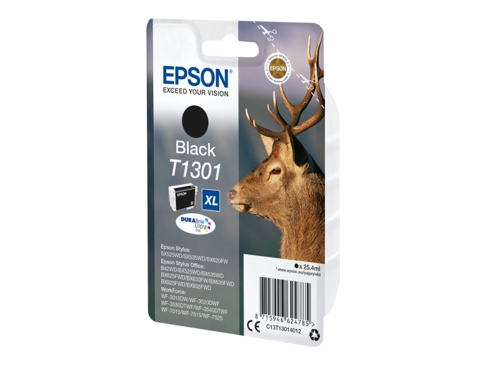 Epson T1301 - 25.4 Ml - Størrelse Xl - Sort - Original - Blister - Blækpatron - For Stylus Office Bx630, Bx635, Bx935 Workforce Wf-3010, 3520, 3530,