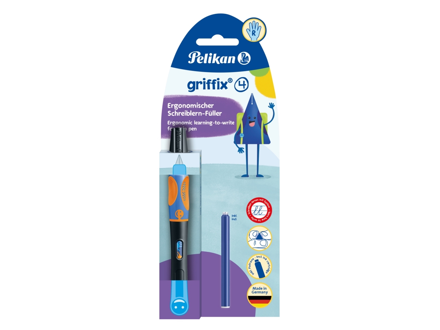Pelikan griffix, Sort, Påfyldningssystem til patron, Blå, Plast, Rustfrit stål, Højrehåndet