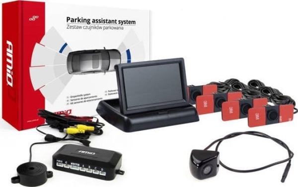 Amio Parkavimo Pagalbos Sistema 4,3 Tft02 Su Flip-Up Cam-310 Kamera, 4 Juodi Jutikliai, Vidinis Montavimas 16,5 Mm