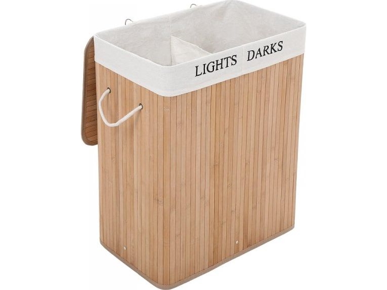 Songmics tvättkorg i bambu med 2 fack 52x63x32 cm | Huset - Tvätt & Rengöring - Torkställ och tvättkorgar | GameStuff