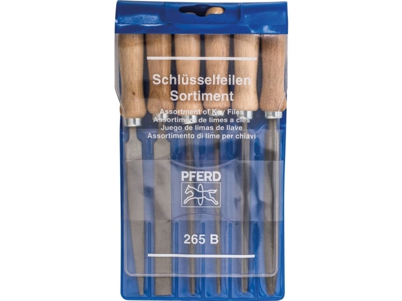 Pferd Schlüsselfeilen-Set Mit Holzheft 6-Tlg. 100Mm Hieb 2 Für Filigrane Feilarbeiten (265 B), Datensatz, Ablängen, Aluminium, Messing, Eisenguss, Ca