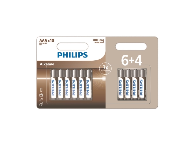 Philips LR03A10BP/10, Engångsbatteri, AAA, Alkalisk, 1,5 V, 10 styck, 5 År | EL Artiklar - Batteri - AAA-batterier | GameStuff
