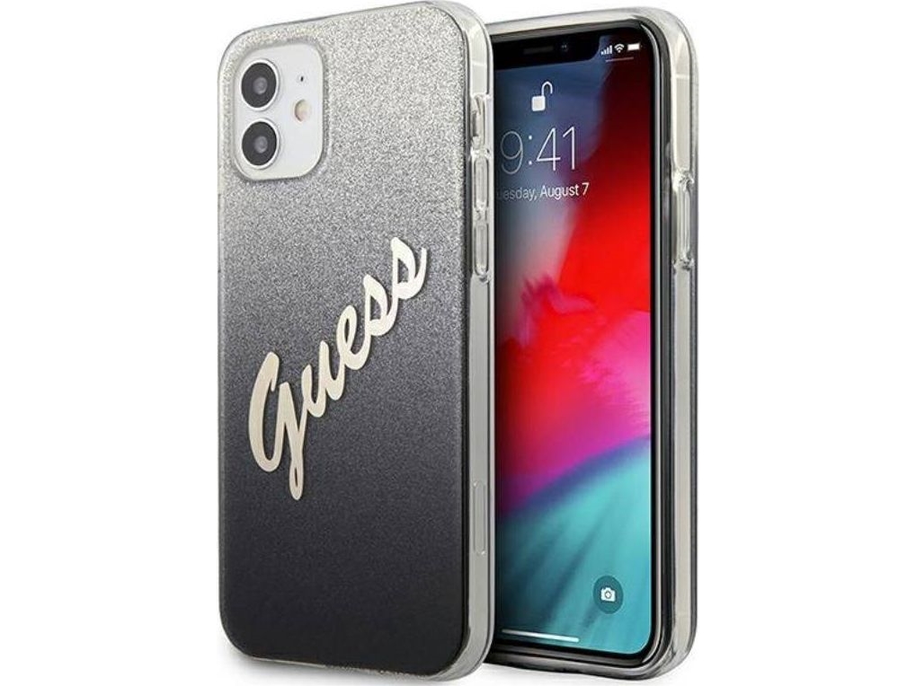 Guess Guhcp12spcuglsbk Hardcase Glitter-Gradient Script Iphone 12 Mini 5,4" Schwarz/Schwarz