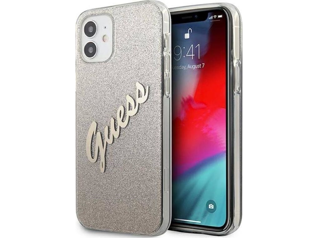 Guess Guhcp12spcuglsgo Iphone 12 Mini 5,4" Hardcase Glitter Gradient Script - Gold/Gold