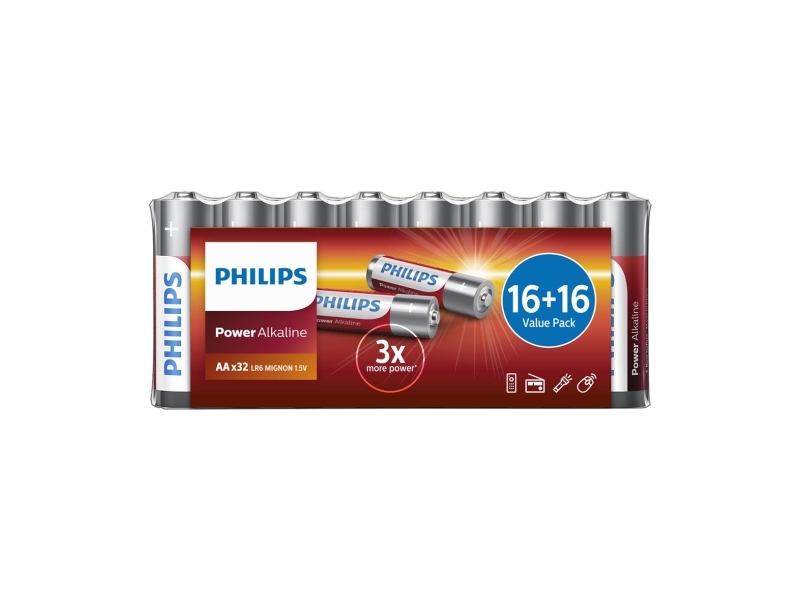 Philips Power Alkaline Batteri LR6P32FV/10, Engångsbatteri, AA, Alkalisk, 1,5 V, 32 styck, 5 År | EL Artiklar - Batteri - Uppladdningsbara batterier | GameStuff