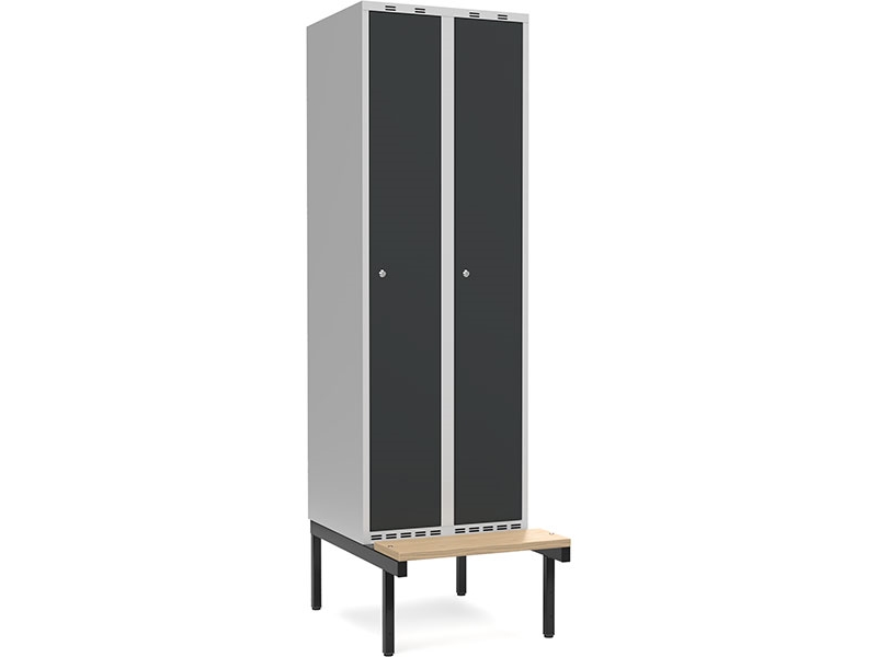 GarderobeSkab 4x300mm m/lige tag, antracit dør med greb for hængelås og siddebænk