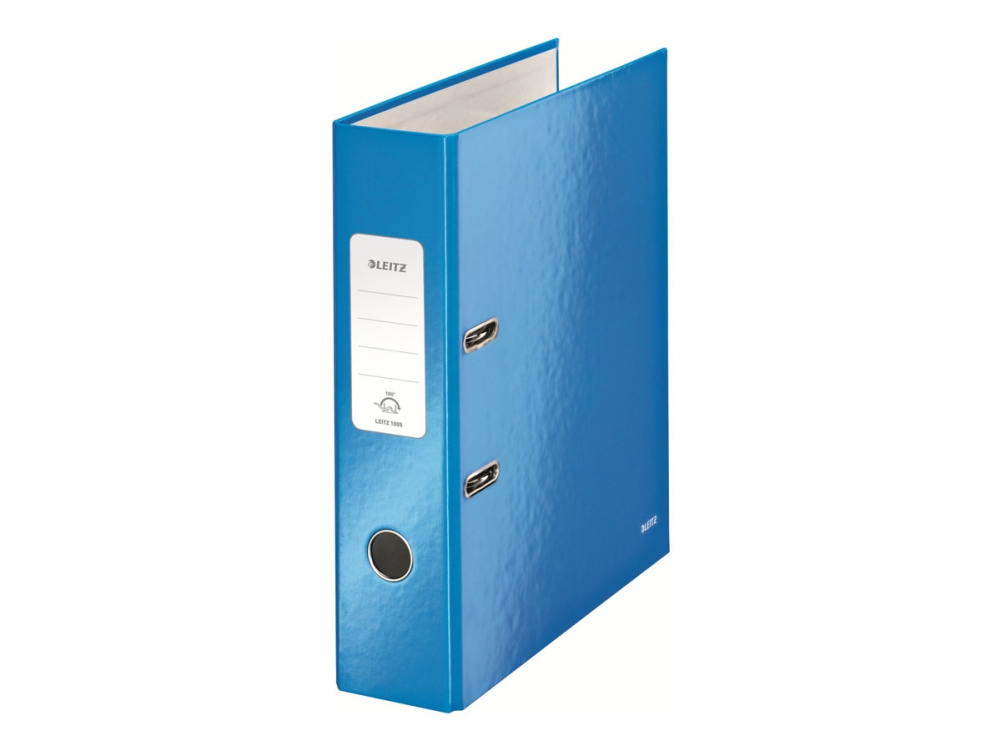 Leitz WOW 180° - håndtagsbøjlemappe - rygbredde: 80 mm - til A4 (210 x 297 mm) - kapacitet: 600 ark - metalblå