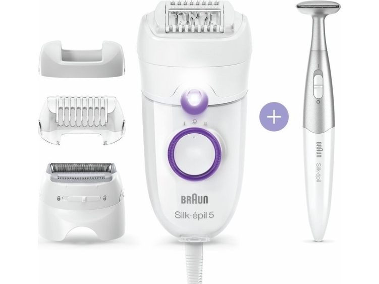 Braun Silk-épil 5 825 Power, Hvid, Lilla, 28 pincetter, MicroGrip, Barbering, 0,5 mm, Vekselstrøm