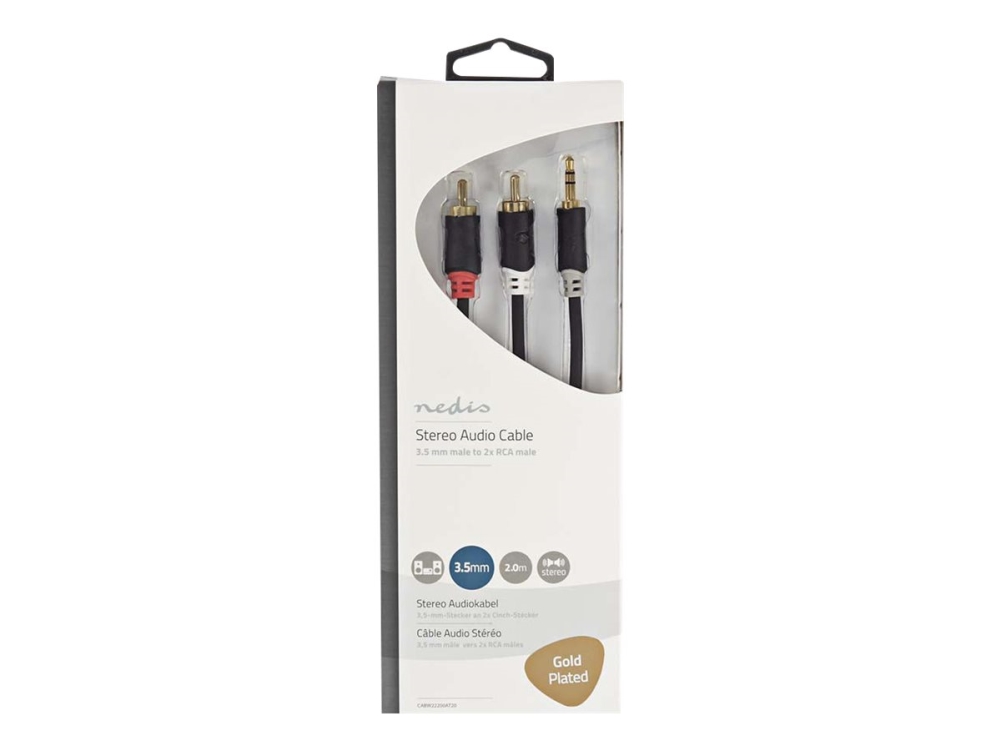 Nedis Stereo Audio kabel | 3.5 mm Hanstik | 2x RCA Hanstik | Guldplateret | 2.00 m | Runde | Antracit | Box
