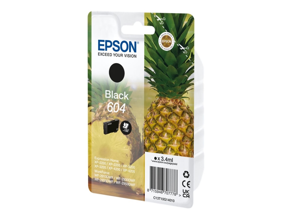 Epson 604 Singlepack - 3.4 Ml - Sort - Original - Blister - Blækpatron - For Expression Home Xp-2200, 2205, 3200, 3205, 4200, 4205 Workforce Wf-2910