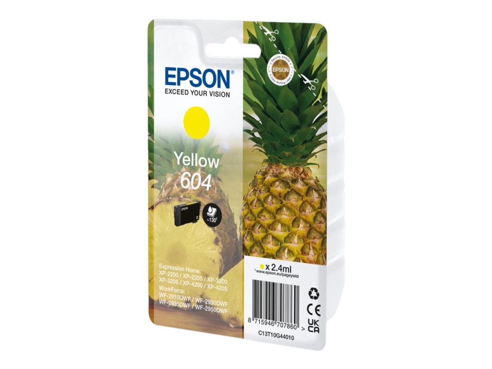 Epson 604 - 2.4 Ml - Gul - Original - Blister - Blækpatron - For Expression Home Xp-2200, 2205, 3200, 3205, 4200, 4205 Workforce Wf-2910, 2930, 2935,