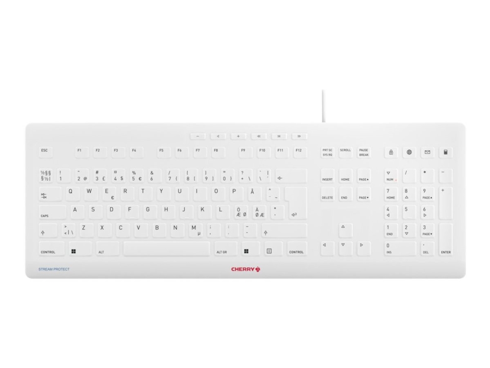 Cherry Stream Keyboard - Tastatur - Desinficerbar Hygiejnetastatur - Vaskbar - Usb - Qwerty - Nordisk - Perlegrå