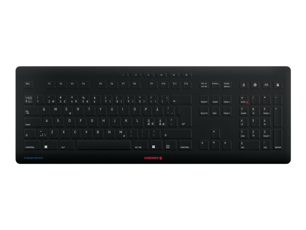 Cherry Stream Protect - Tastatur - Trådløs - 2.4 Ghz - Qwerty - Pan Nordic - Tastkontakt: Cherry Sx - Sort