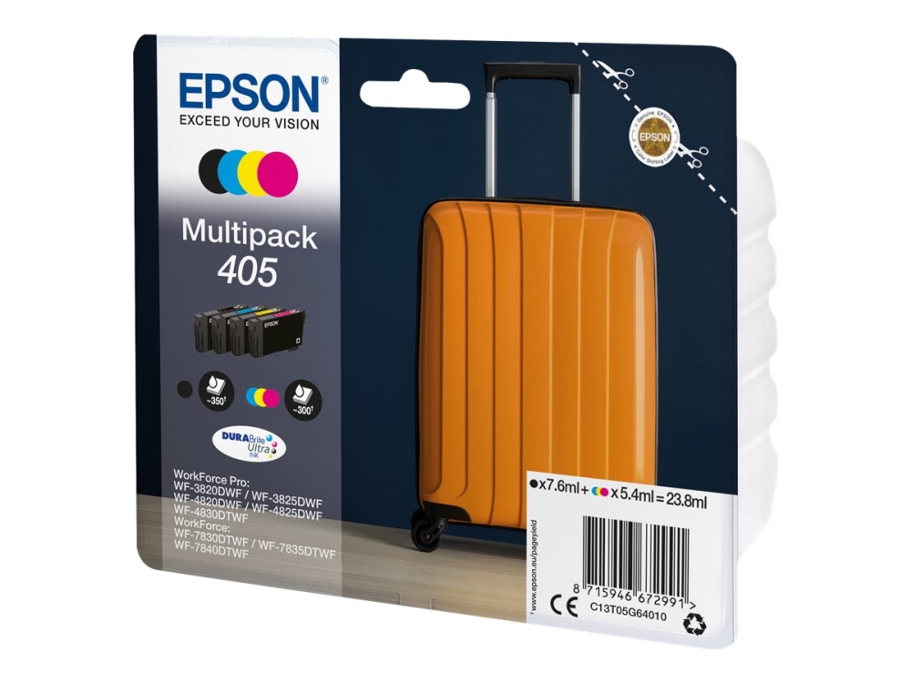Epson 405 - 4 Pakker - Sort, Gul, Cyan, Magenta - Original - Blækpatron - For Workforce Wf-7310, 7830, 7835, 7840 Workforce Pro Wf-3820, 3825, 4820,