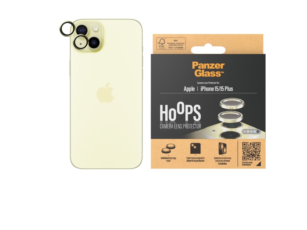 Panzerglass Hoops - Objektiv Beskyttelse For Mobiltelefon - Gul - For Apple Iphone 15, 15 Plus