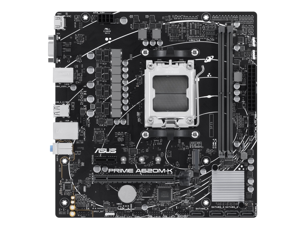 Asus Prime A620m K Amd Sokkel Am5 Amd Ryzen 5 7th Gen Amd Ryzen 7 7th Gen Amd Ryzen 9 7th Gen Sokkel Am5 Ddr5 Sdram 96 Gb