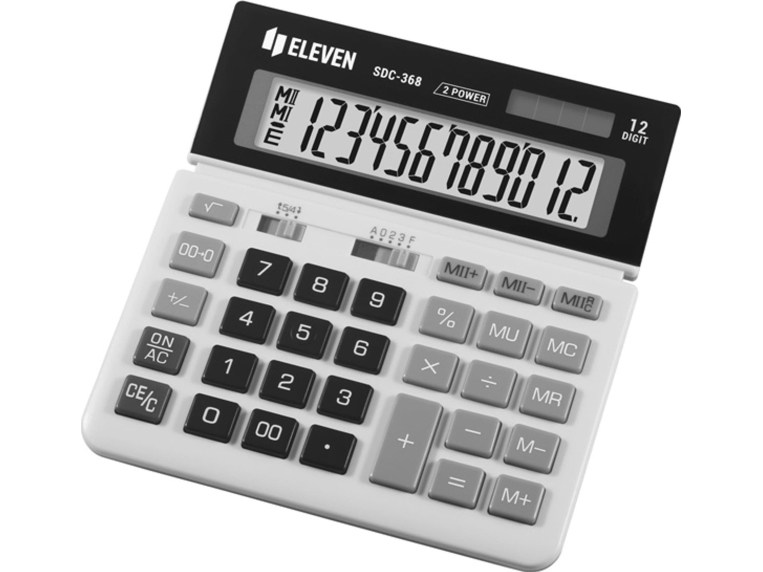 Eleven Eleven Taschenrechner Sdc368, Weiß Und Schwarz, Tischgerät, 12 Plätze, Duale Stromversorgung