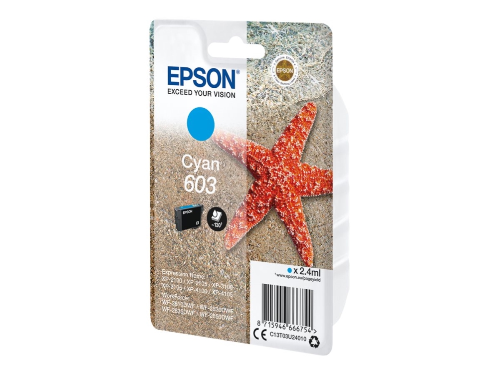 Epson 603 - 2.4 Ml - Cyan - Original - Blister - Blækpatron - For Expression Home Xp-2150, 2155, 3150, 3155, 4150, 4155 Workforce Wf-2820, 2840, 284