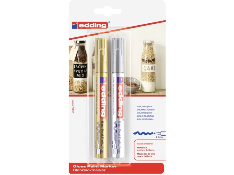 Edding E-750, Gold, Silber, Gold, Silber, Rund, 2 Mm, 4 Mm, Glas, Metall, Kunststoff